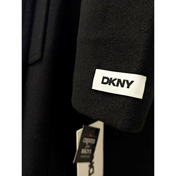 DKNY Women's Black Notched Collar Double Breasted Wrap Coat Size XL (MSRP $350) - Picture 5 of 8